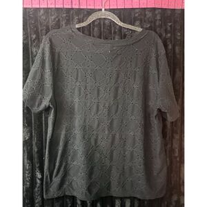 Christopher & Banks Women’s Black Eyelet Short Sleeve Top Size XL